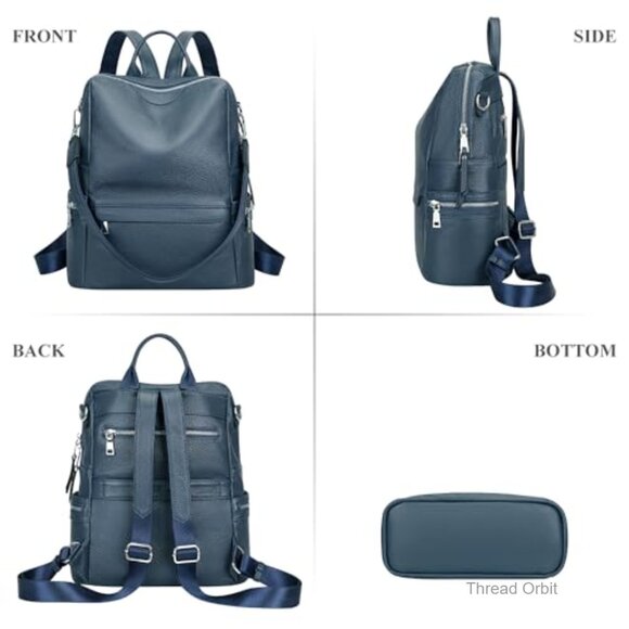 Genuine Leather Backpack Purse with Multiple Pockets, Adjustable Strap main image 4